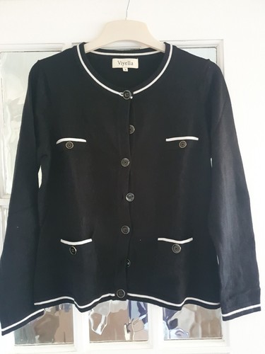 Womens Black and White viyella Cardigan - Size UK Medium 10 UK