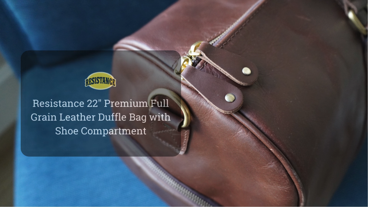Premium Full Grain Leather Duffle YKK Zipper, 22