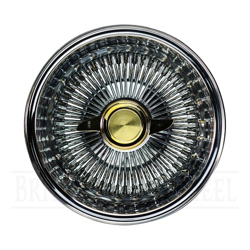 14x7 Rev 100 Spoke Straight Lace Lowrider Wire Wheels, 2 Bar Cut Gold Caps, Set - Picture 86 of 95