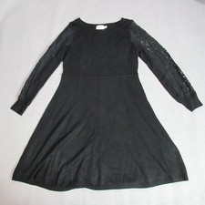 Eliza J Dress Women Large Black Knit Lace Eyelet Long Sleeve Sweater Fit & Flare