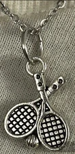 Tennis Rackets And Ball Necklace Antique Silver Charm/Pendant