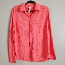 Pure Energy Womens Pullover Popover Tunic Top Size X (12-14) Coral Long Sleeve