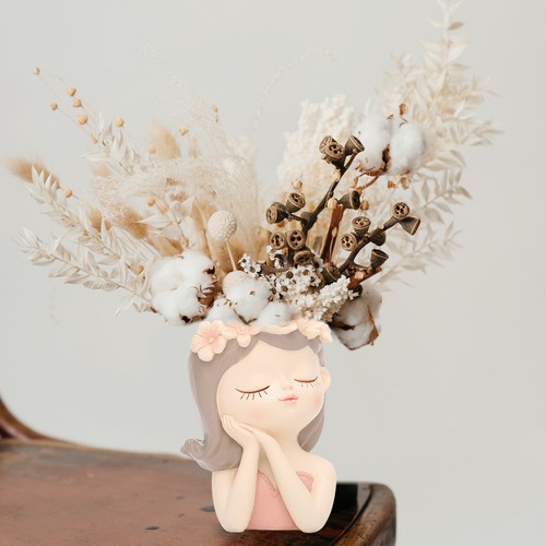 Cute Flower Pot Cartoon Girl Face Succulents Plant Pot Resin Head Planter Decor - Picture 5 of 15