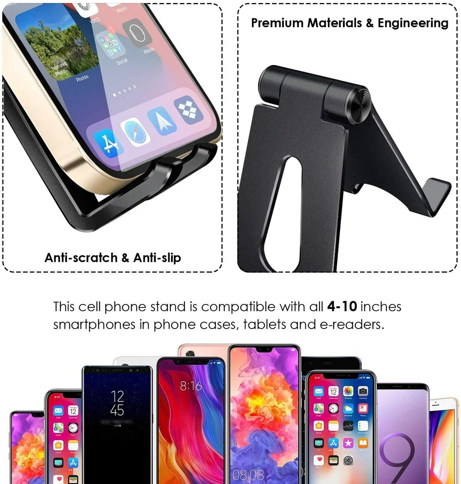 Adjustable Folding Cell Phone Stand Holder Mount Desk Dock For iPhone Samsung - Image 4 of 4