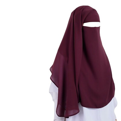 Zweilagiger Niqab burgundisch lang, fließend Schicht Niqab Verwendung mit Hijab, Jilbab, Khimar 