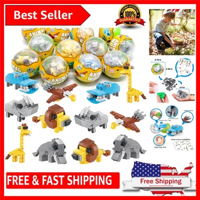 12 Pre-Filled Easter Eggs with Colorful Animal Building Blocks - Fun for Kids