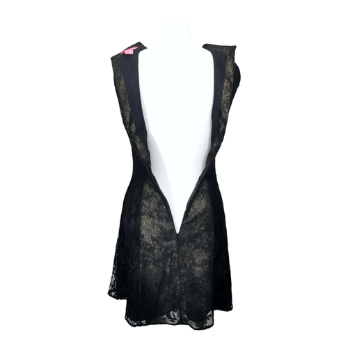 MONSOON Short Black Gold Lace Dress Size 8 Lined Stretch Collar FUSION - Picture 7 of 19