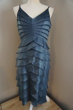 Adrianna Papell Steel Blue Tiered Mesh Cocktail Dress Size 10
