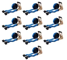 Ratchet Tie-Down Straps w/ Flat Hook 10,000 Lbs Capacity - Blue (10 Pack)