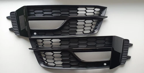 Audi A4 S4 13-16 S-Line New Genuine Bumper Fog Light Grill Satin Black Pair