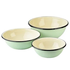 Novomoskovsk Green Enamel Bowl Set of 3 Mixing Bowl Set - 1.6 qt, 2.7 qt, 4.2 qt