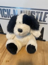 Dakin 1991 vintage plush puppy dog white Black Blue ribbon bow