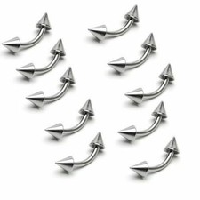 PAIR 16g 5/16" Surgical Steel Spike Cone Eyebrow Ring Tragus Stud Curved Barbell