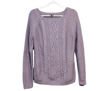 Talbots Sweater Size Medium Purple Cable Knit Angora Rabbit Hair Blend Preppy