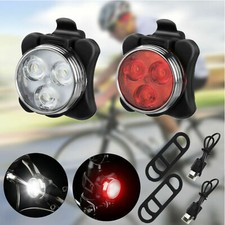 2 USB Rechargeable LED Bike Lights Set Headlight Taillight Caution Bicycle Light