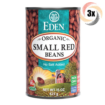 3x Cans Eden Foods Organic Small Red Beans | 15oz | No Salt Added | Non GMO