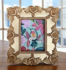 Hummingbird miniature art watercolor print in gold vintage style ornate frame