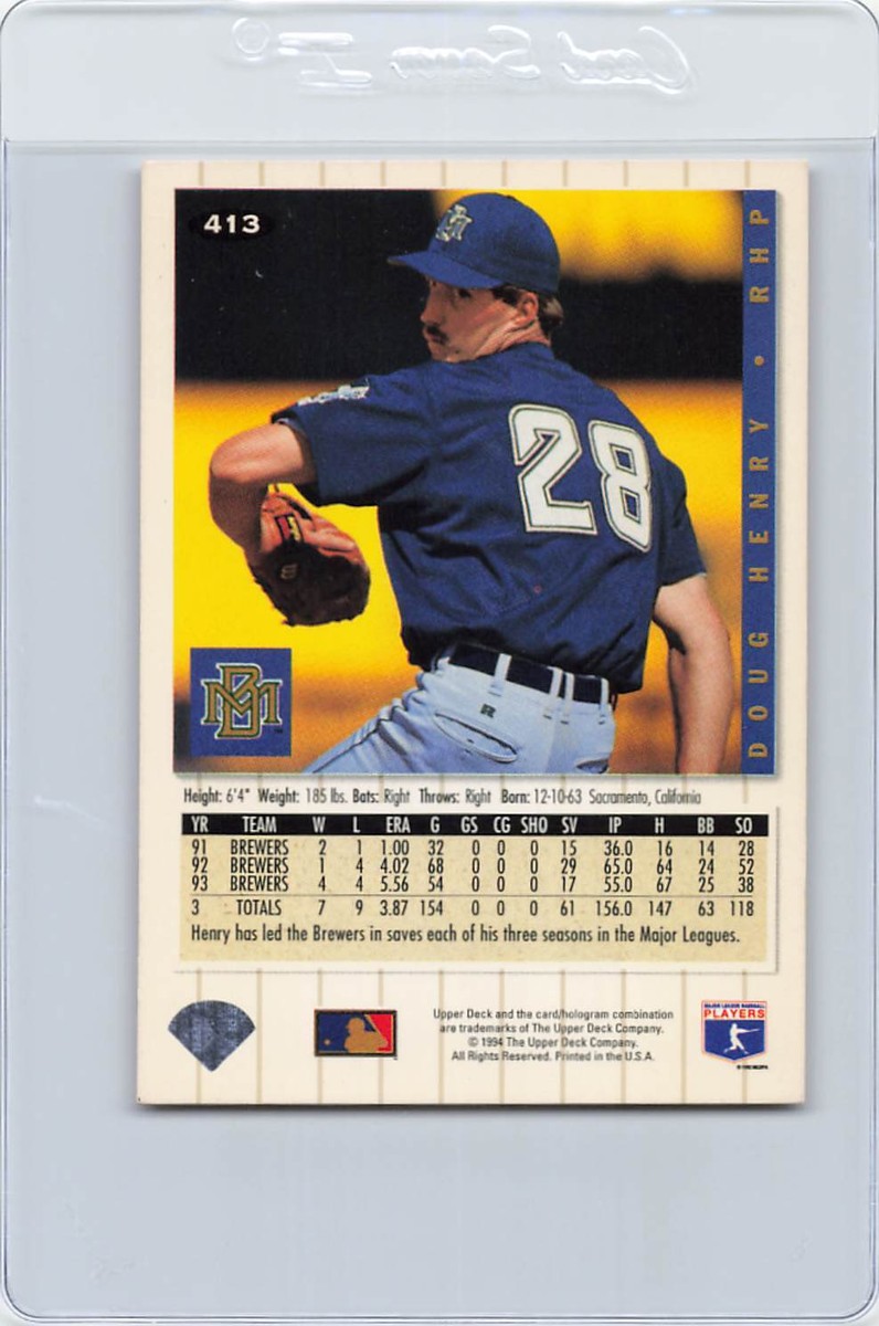 1994 Collector's Choice #413 Doug Henry Brewers Signed Auto *J76