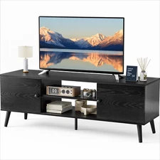 Media Console Table for 55-60 inch TV - Black TV Stand Entertainment Center 