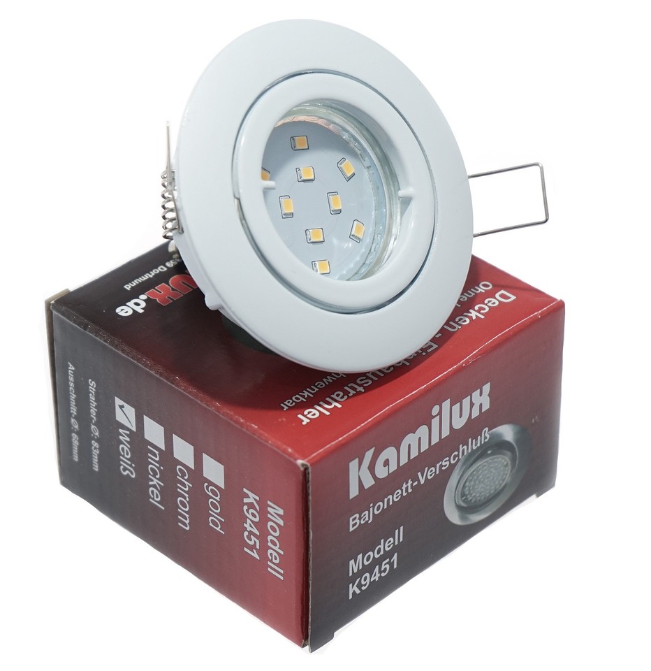 Kamilux LED Einbaustrahler Herry – 5W, 455lm, Warmweiß, Für GU10 Fassung, Lochausschnitt 68-76mm, Chrom