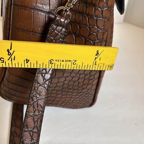 Christian Soriano Brown Croc Embossed Leather Handbag Minor Flaw On Silver Front - Picture 15 of 16