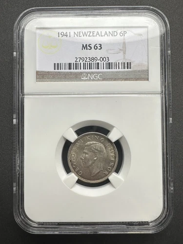1941 New Zealand  6 Pence Silver NGC MS 63 Key Date