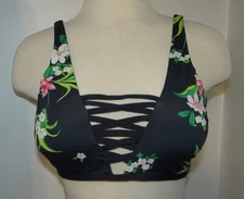Black Pink BIKINI TINIBIKINI FLORAL Lacing Reversible Padded Lined Top 30-34 A/B