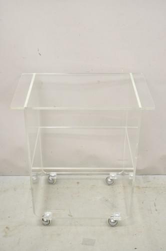 Vintage Clear Lucite Acrylic Mid Century Modern Rolling Bar Cart Side Table - Picture 2 of 12