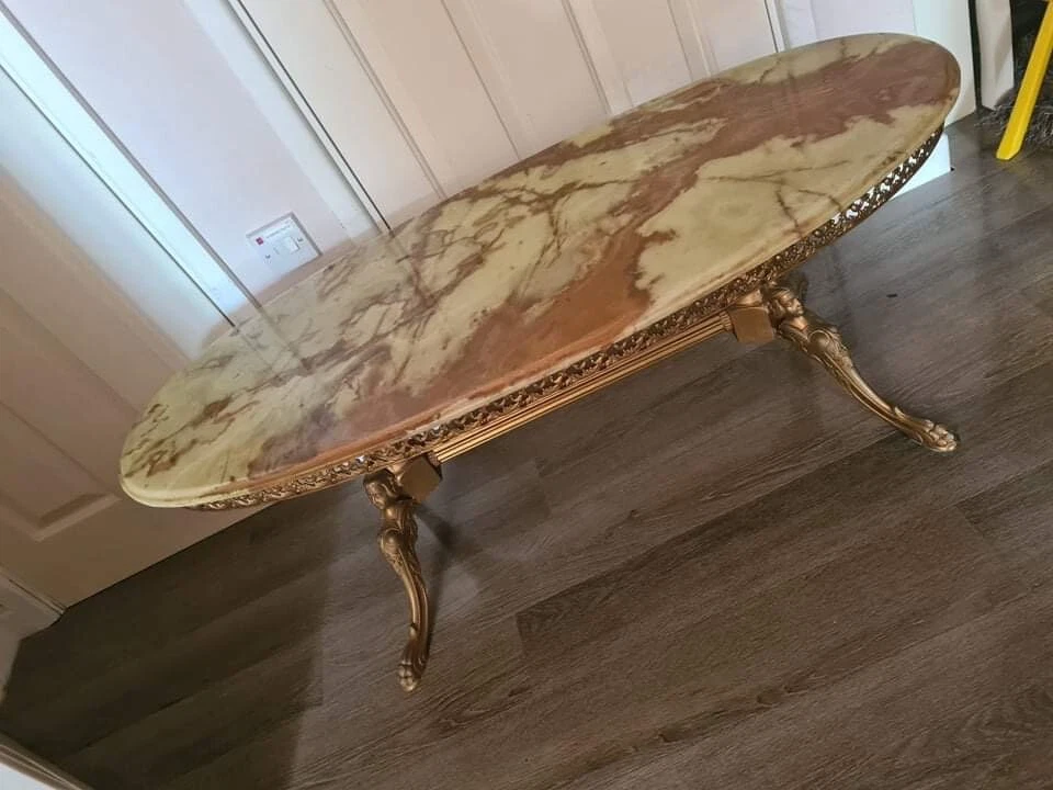 Coffee Table Rococo Onyx Marble Brass Vintage Antique heavy eBay
