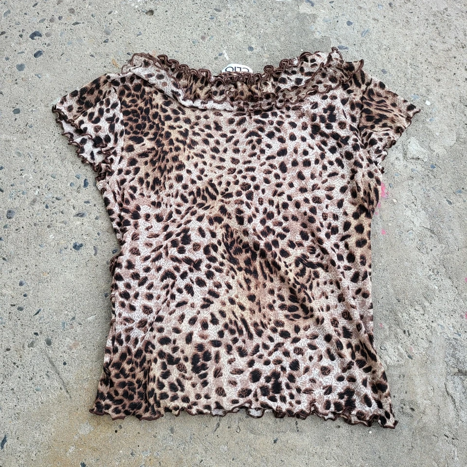 Леопардовый принт блузка рубашка женский размер маленький желтовато-коричневый черный CLIO верхний гепард животное - Изображение 4 из 4