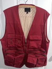 Banana Republic Vintage Plaid Red Safari Utility Vest Fishing Photo Travel Large