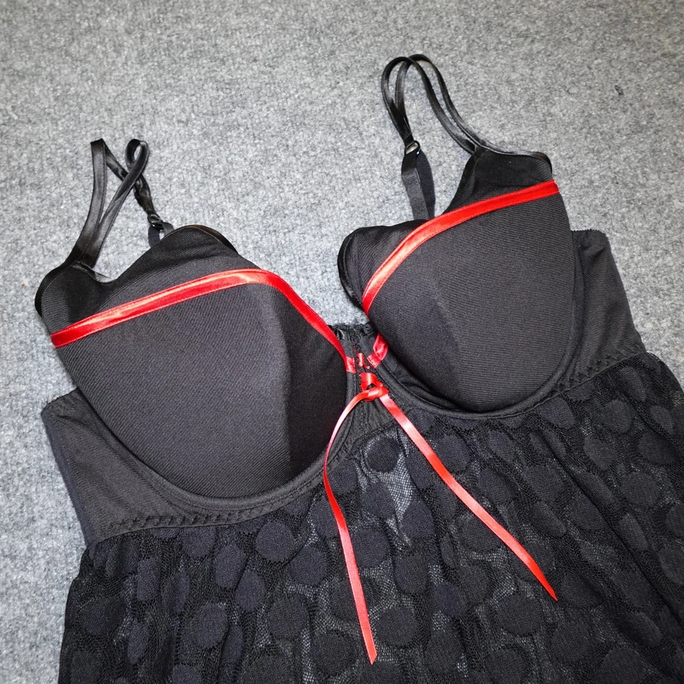 Lencería Babydoll Retro Cacique Intimates Negra Lunares Borde Rojo PLUS 22/24 3X Foto 3 de 4