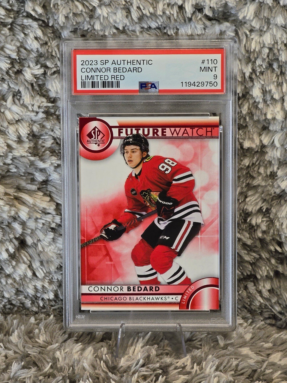 2023 SP Authentic Hockey Limited Future Watch Red #110 Connor Bedard RC PSA 9