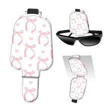 Leather Magnetic Sunglass Holder for Car Sun Visor, Cute White Pink Bow
