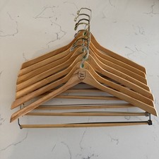 Vintage Tom James Solid Wood Suit Hangers Lot Of 7 Blazer Pants Rod