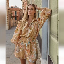New GIRL AND THE SUN Bellarossa Romper Floral Beach Bohemian Sz Small