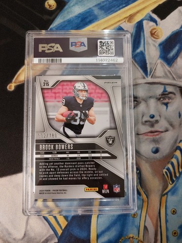 2024 Panini Prizm Brock Bowers #315 Hyper Prizm /180 Las Vegas Raiders PSA 9 - Picture 4 of 4
