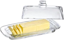 8'' Art Glass Butter Dish with Lid,Classic Covered 2-Piece 8 inches, Clear 