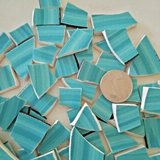 " BLUE GREEN STRIPED SWIRL " 60 Broken China Plate MOSAIC TILES Shards