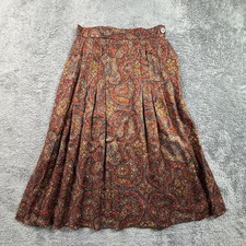 Evan-Picone Pleated Midi Skirt Women 8 Orange Vintage 70s Paisley Tapestry USA