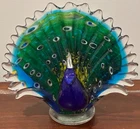 Vintage MCM Murano Style Hand Blown Peacock Figurine Decorative Glass Art