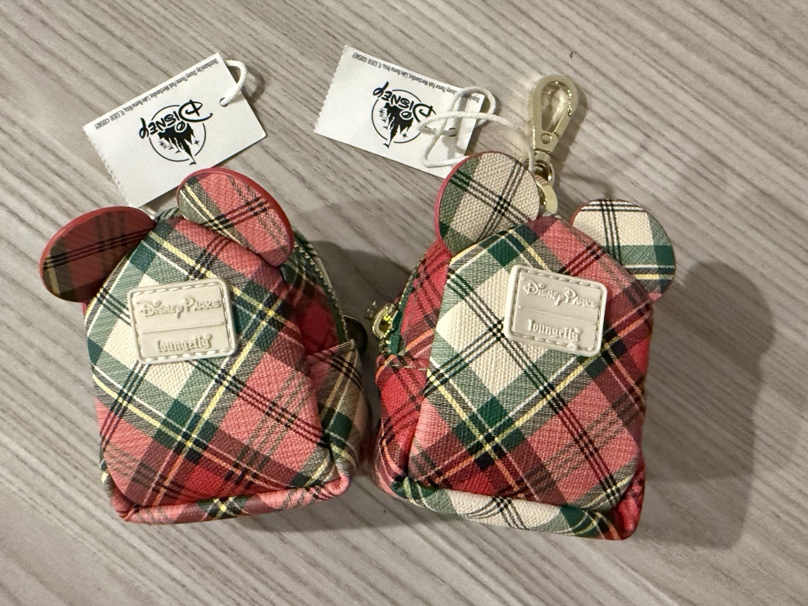 Disney Parks Loungefly Christmas Plaid Mickey Mini Backpack Bag Charm Set Of 2