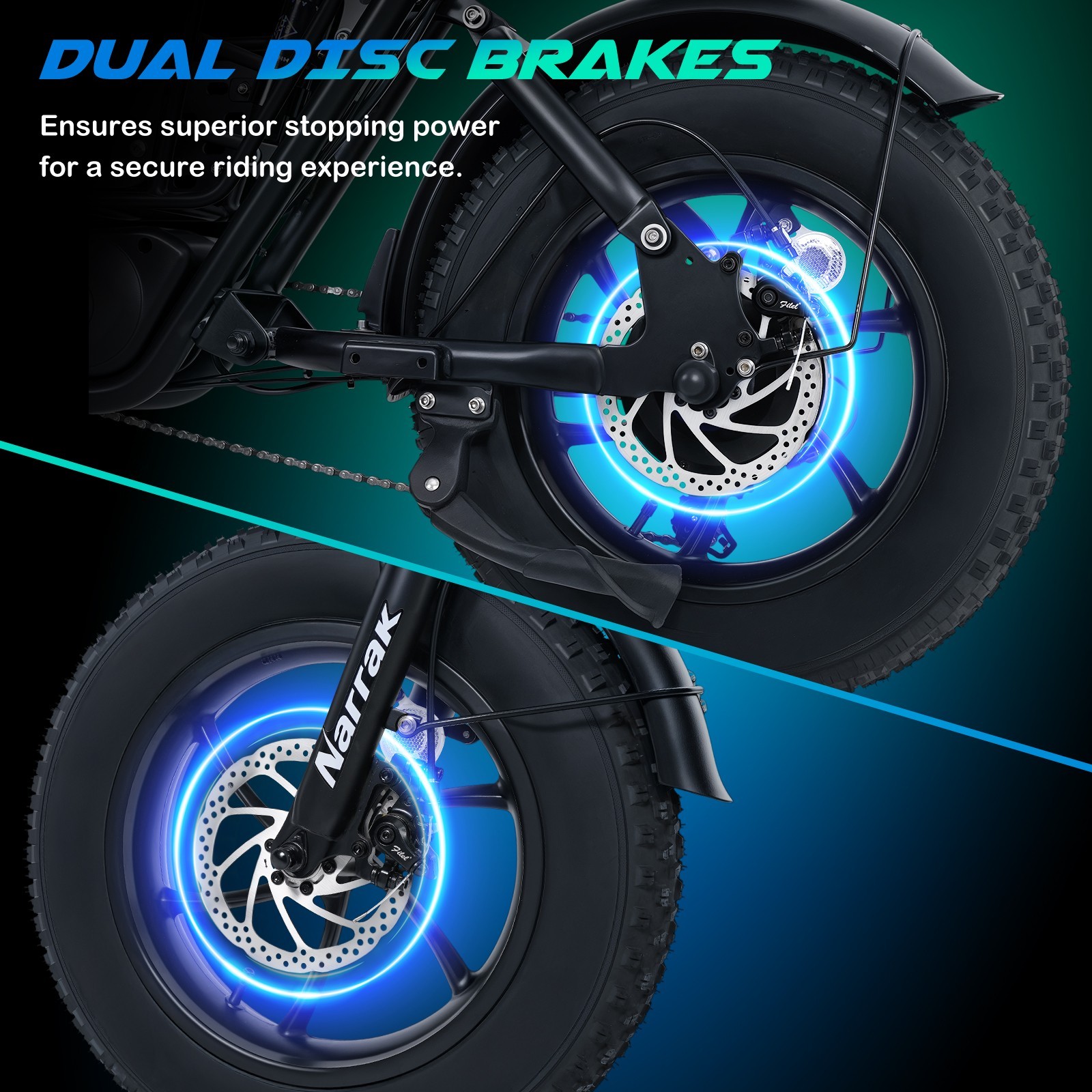 Narrak Electric Bike for Adult,1100W Peak Motor Fat Tire Removable Battery Ebike