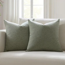 Set of 2 Dark Sage Pillow Covers 16 x 16 Inch Farmhouse Boho Decorative Throw...