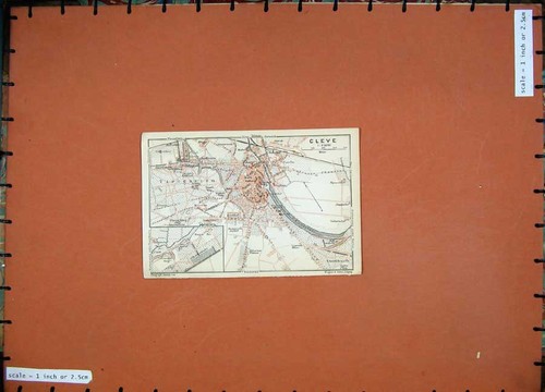 Original Old Antique Print 1911 Colour Map Germany Street Plan Cleve Sternbusch
