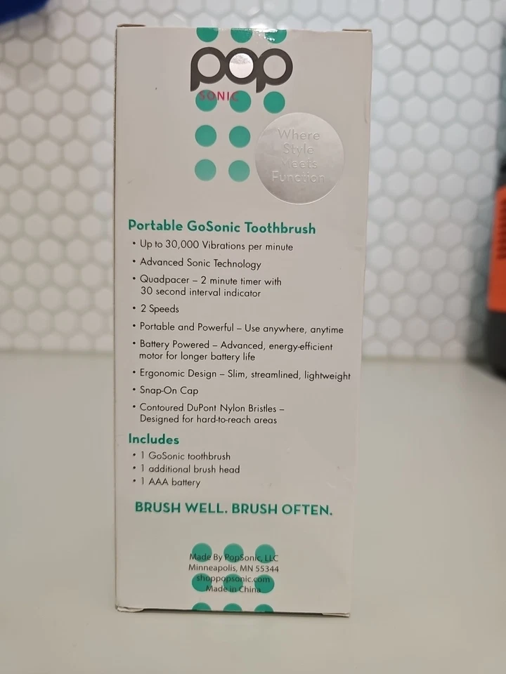 Pop Sonic "Portable" Toothbrush "GO" Silver Color Factory Sealed Soft Brush New - Image 4 of 4