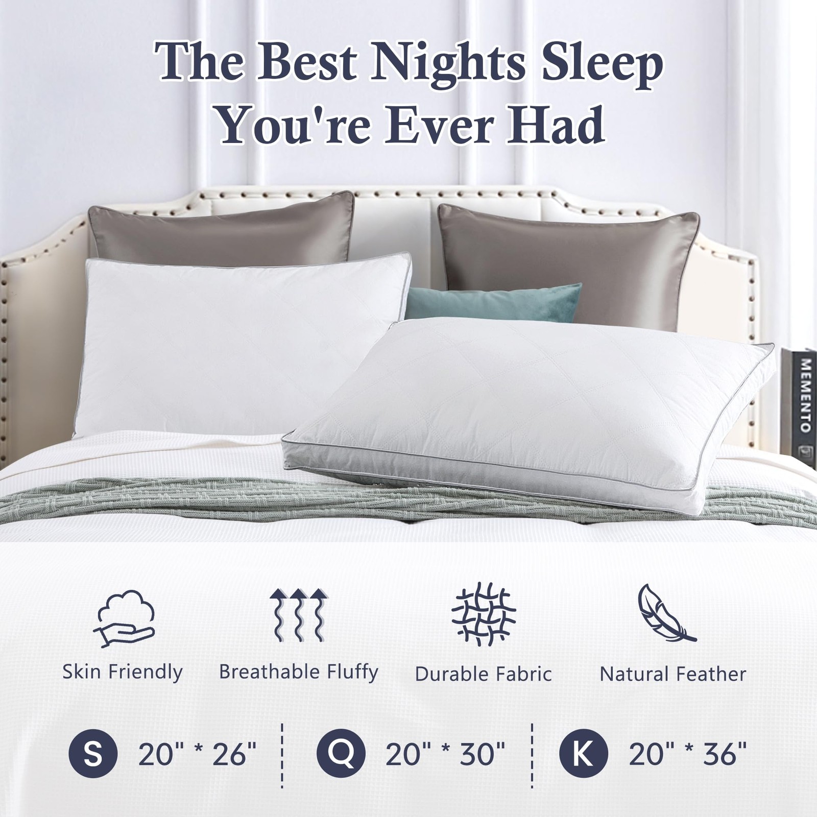 ® Made in USA Goose Feathers and Down Gusseted Pillows, 100% Cotton Cover, Pi...