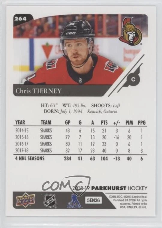 2018-19 Upper Deck Parkhurst Chris Tierney #264 - Image 2 of 2