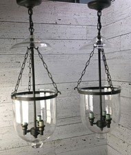 Vintage Pair Of Bell / Cloche Jar ~ 3 Light C...