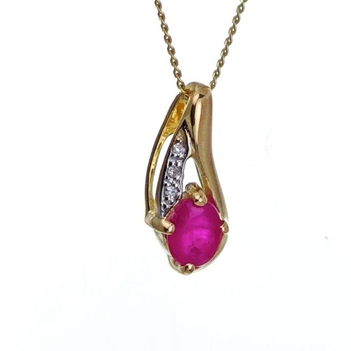 9ct Ruby Diamond Necklace Yellow Gold 0.46ct Red Oval Natural Boxed Gift - Imagen 3 de 12